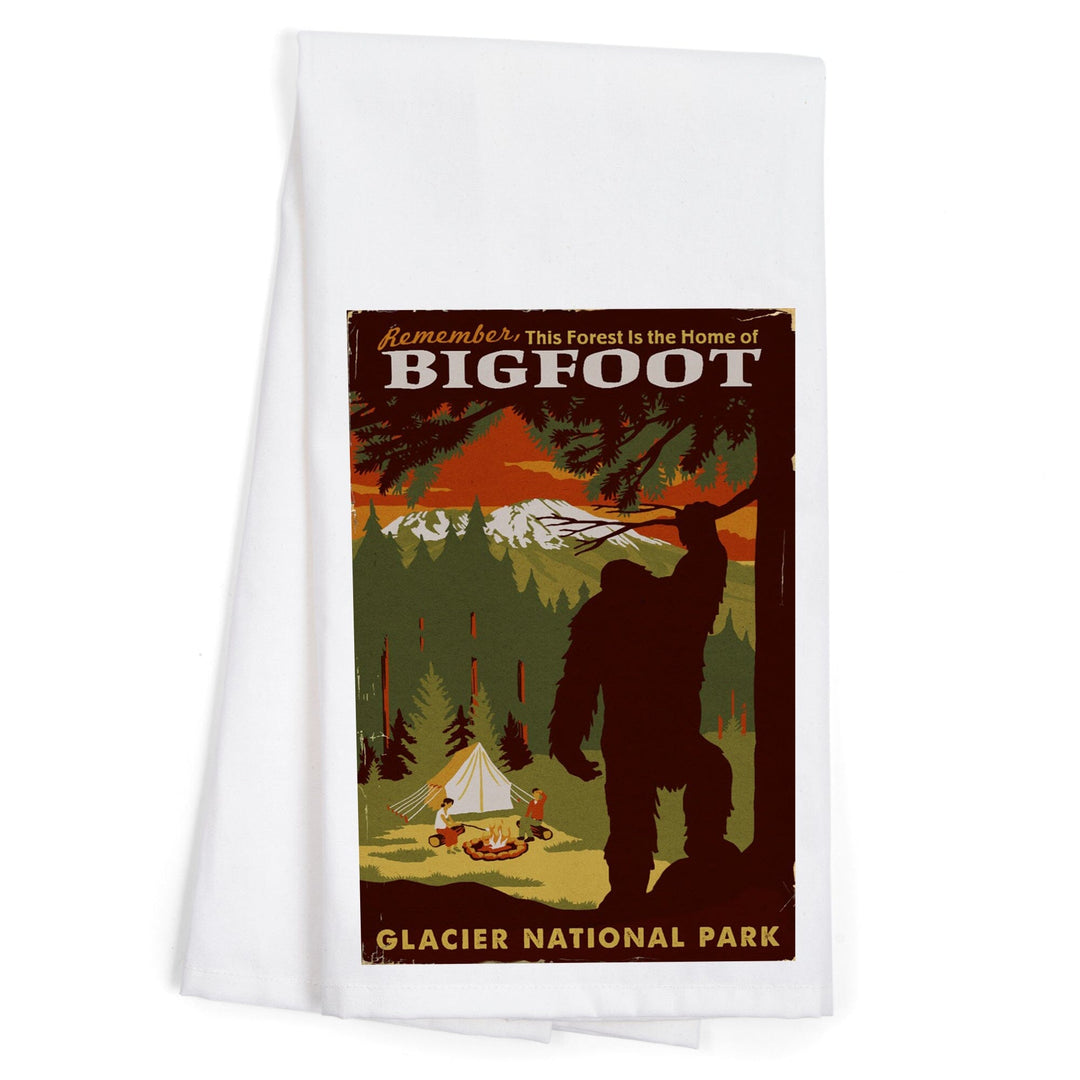 Glacier National Park, Montana, Home of Bigfoot, Organic Cotton Kitchen Tea Towels Kitchen Lantern Press 