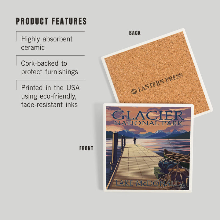 Glacier National Park, Montana, Lake McDonald, Coasters Coasters Lantern Press 
