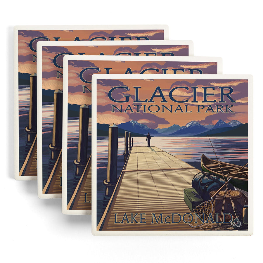 Glacier National Park, Montana, Lake McDonald, Lantern Press Artwork, Coaster Set - Lantern Press