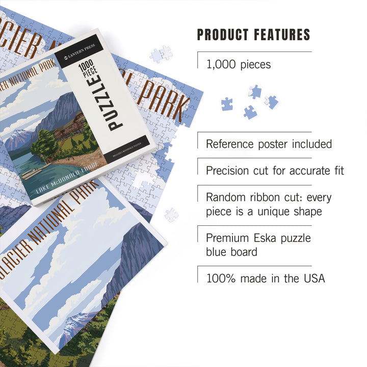 Glacier National Park, Montana, Lake McDonald Lodge, Jigsaw Puzzle Puzzle Lantern Press 