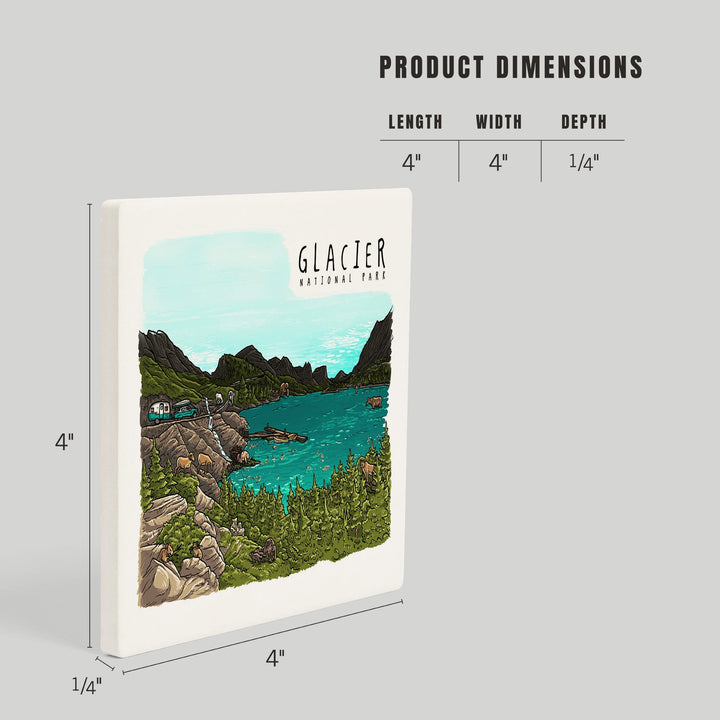 Glacier National Park, Montana, Line Drawing, Coasters Coasters Lantern Press 