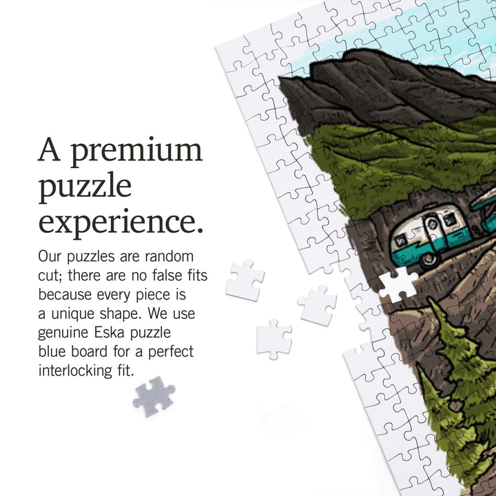 Glacier National Park, Montana, Line Drawing, Jigsaw Puzzle Puzzle Lantern Press 