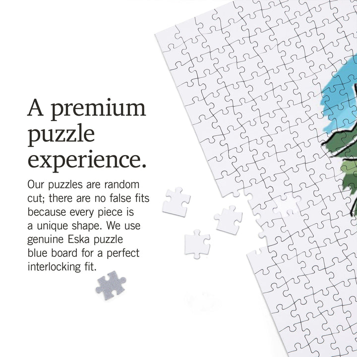 Glacier National Park, Montana, Line Drawing, Mountains, Jigsaw Puzzle Puzzle Lantern Press 