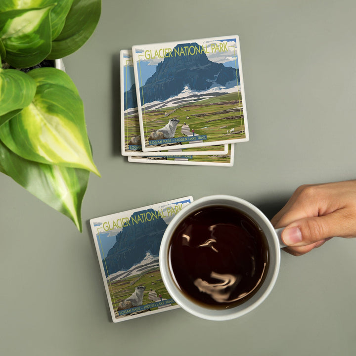 Glacier National Park, Montana, Logan Pass, Coasters Coasters Lantern Press 