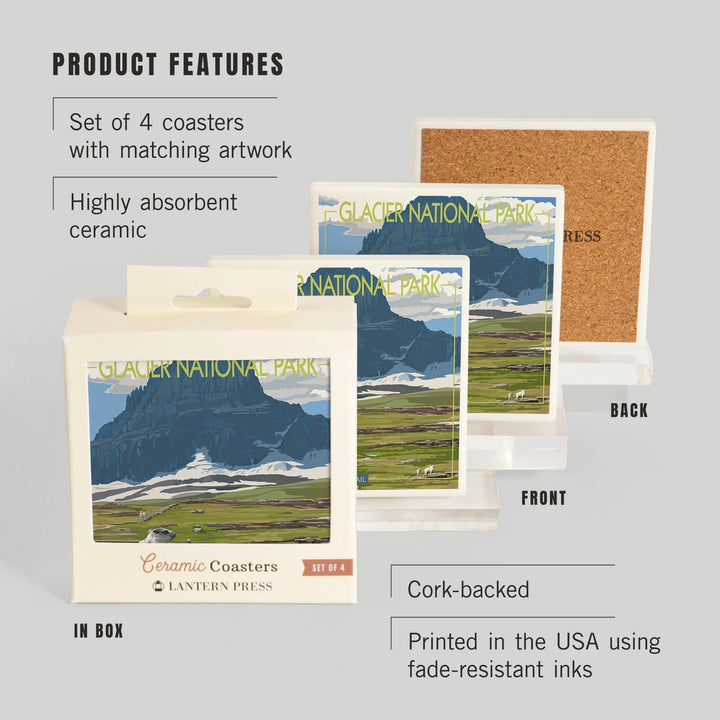 Glacier National Park, Montana, Logan Pass, Coasters Coasters Lantern Press 