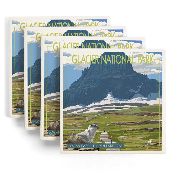 Glacier National Park, Montana, Logan Pass, Coasters Coasters Lantern Press 