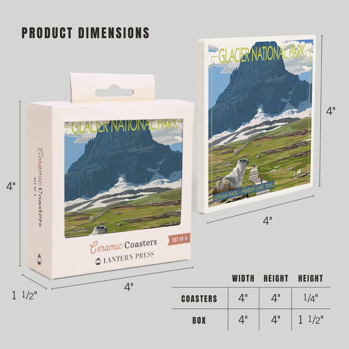 Glacier National Park, Montana, Logan Pass, Coasters Coasters Lantern Press 