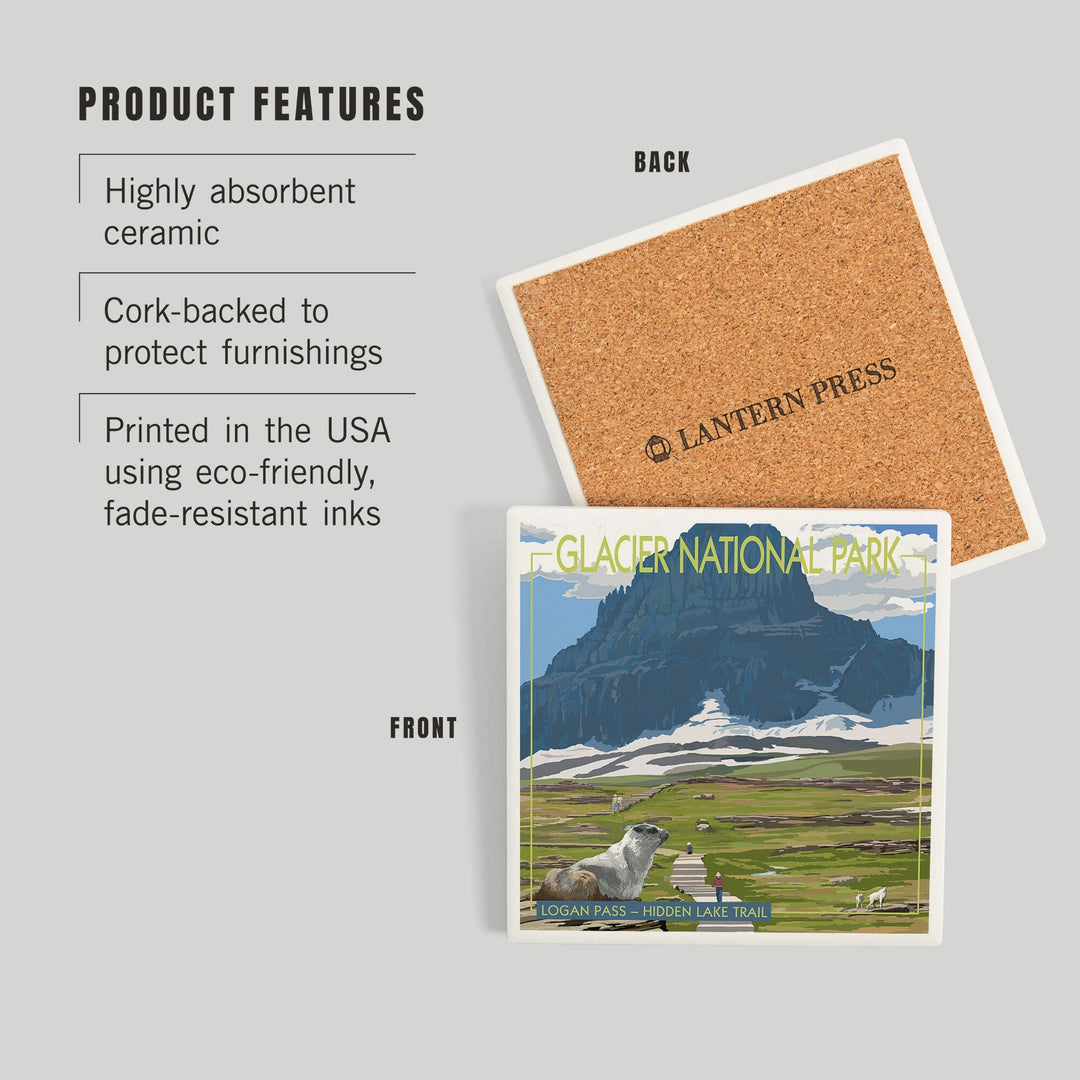 Glacier National Park, Montana, Logan Pass, Coasters Coasters Lantern Press 