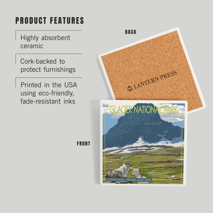Glacier National Park, Montana, Logan Pass, Coasters Coasters Lantern Press 