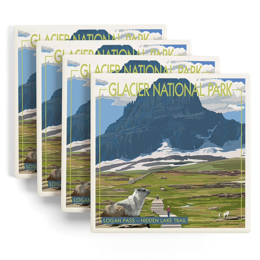 Glacier National Park, Montana, Logan Pass, Lantern Press Artwork, Coaster Set - Lantern Press