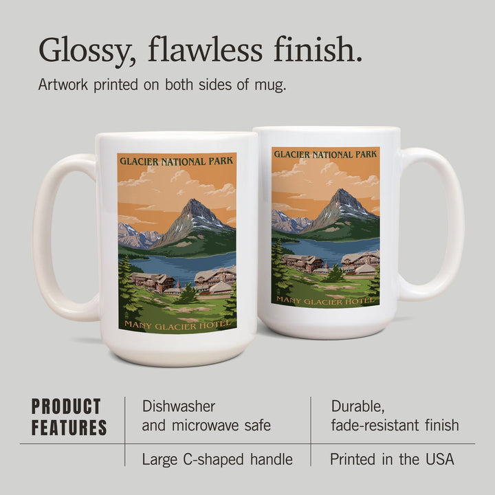 Glacier National Park, Montana, Many Glacier Hotel, Lantern Press Artwork, Ceramic Mug - Lantern Press