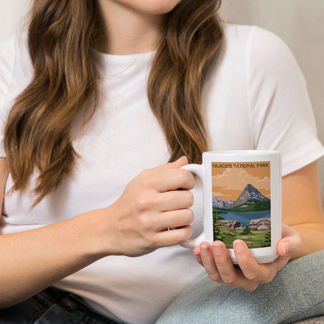 Glacier National Park, Montana, Many Glacier Hotel, Lantern Press Artwork, Ceramic Mug Mugs Lantern Press 