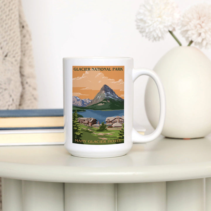 Glacier National Park, Montana, Many Glacier Hotel, Lantern Press Artwork, Ceramic Mug - Lantern Press