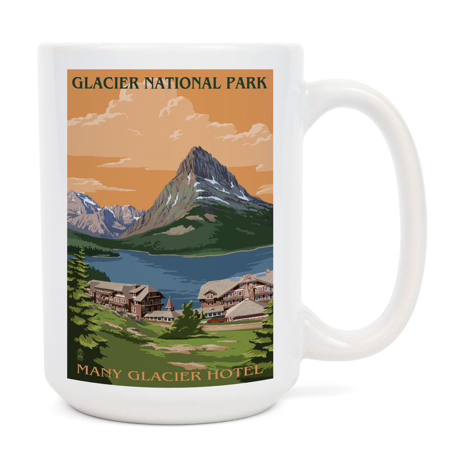 Glacier National Park, Montana, Many Glacier Hotel, Lantern Press Artwork, Ceramic Mug Mugs Lantern Press 