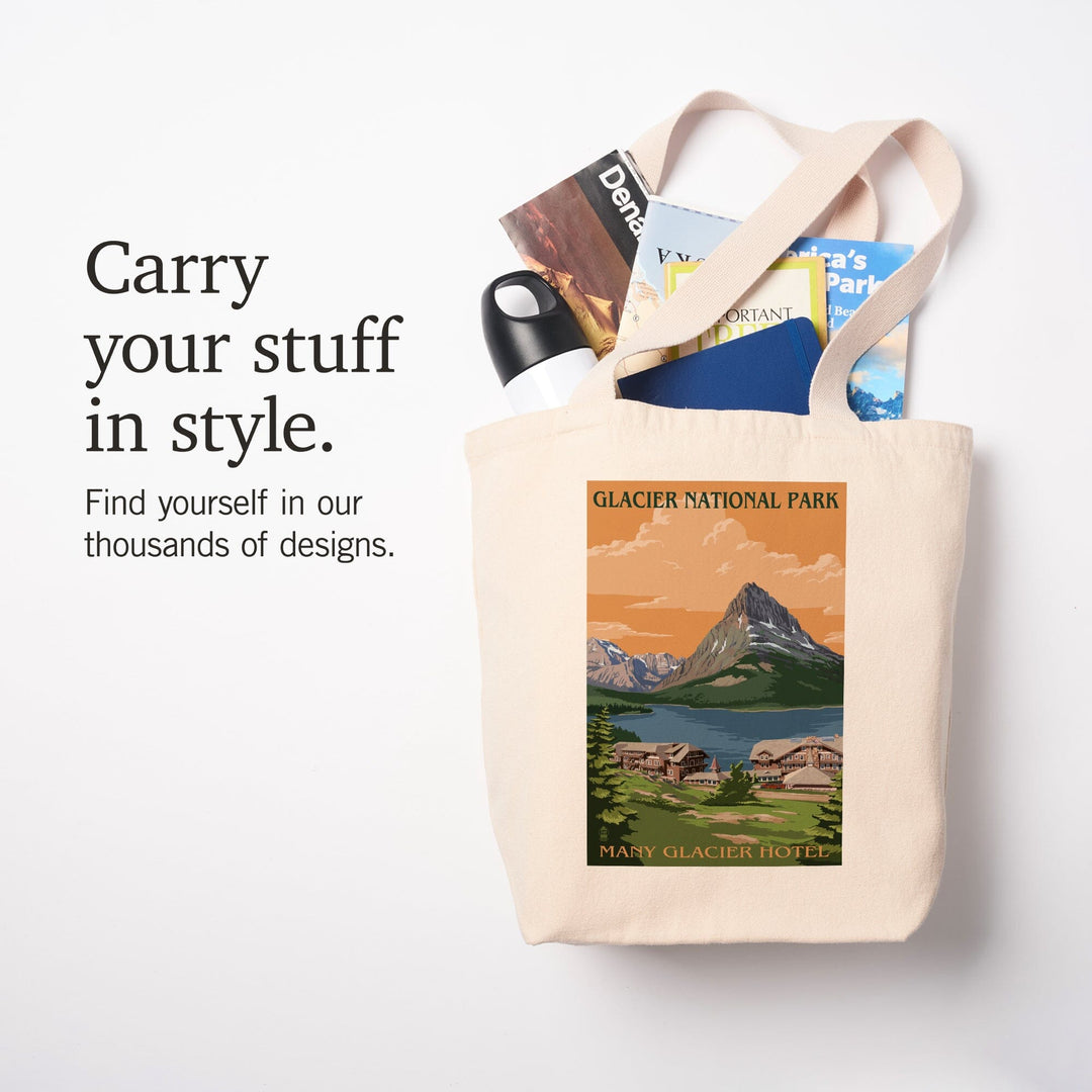 Glacier National Park, Montana, Many Glacier Hotel, Lantern Press Artwork, Tote Bag - Lantern Press