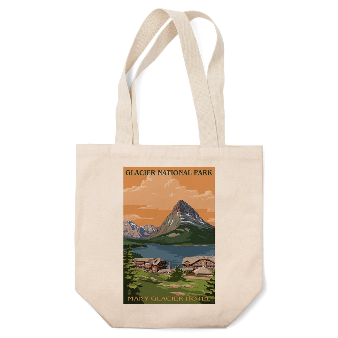 Glacier National Park, Montana, Many Glacier Hotel, Lantern Press Artwork, Tote Bag Totes Lantern Press 
