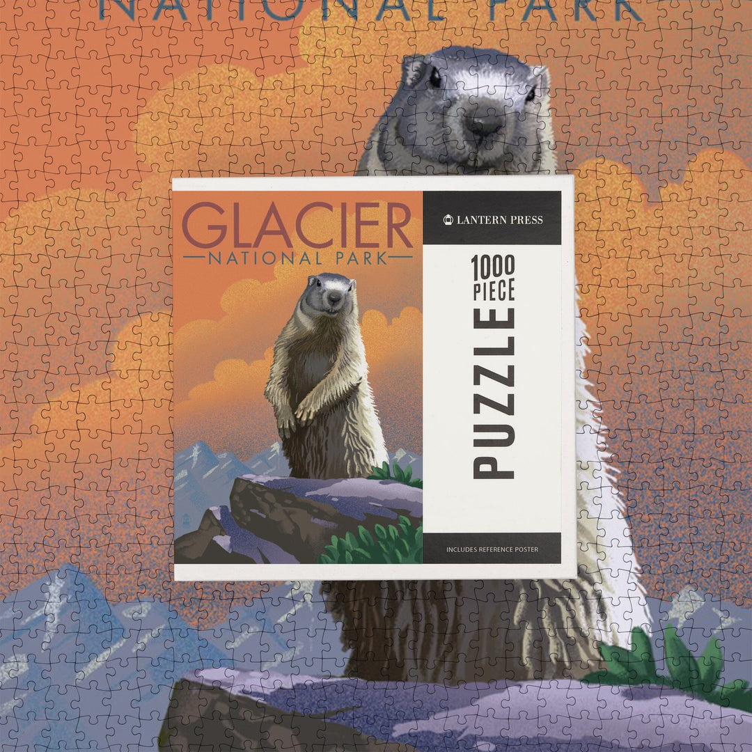 Glacier National Park, Montana, Marmot, Lithograph, Jigsaw Puzzle Puzzle Lantern Press 