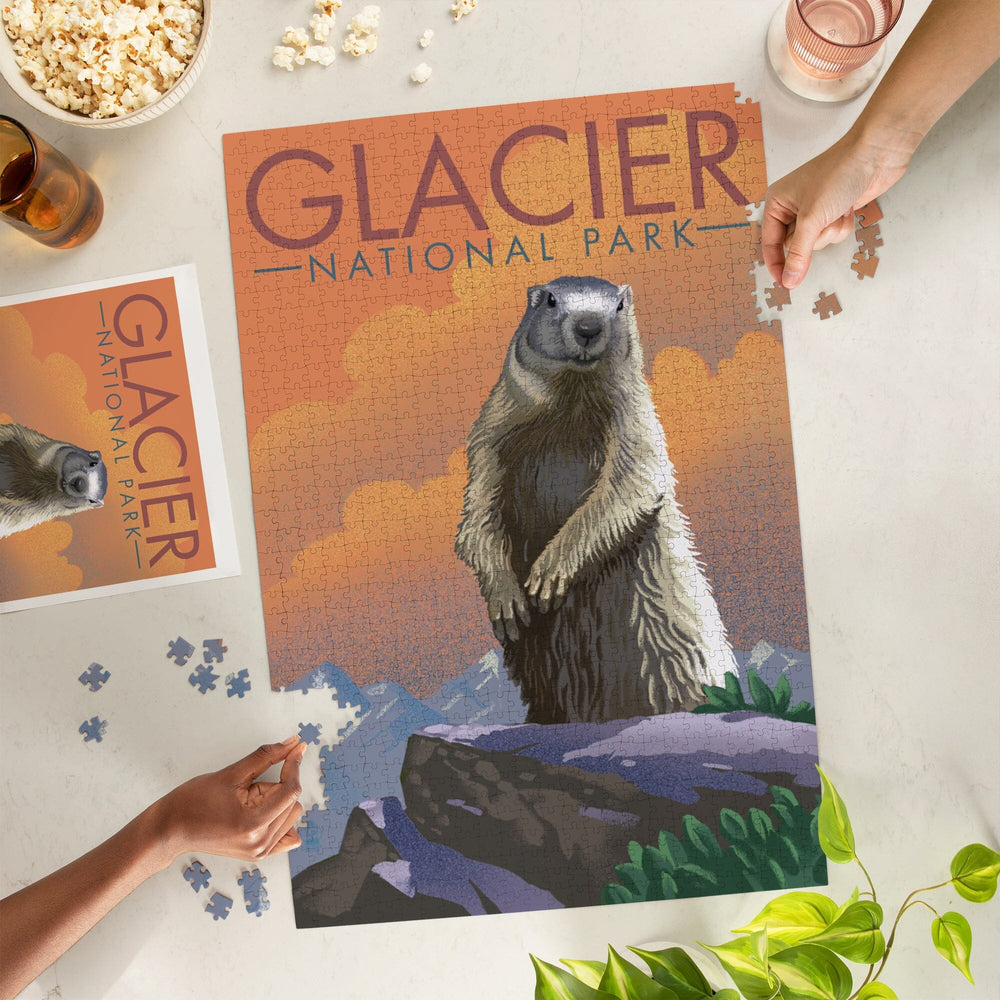 Glacier National Park, Montana, Marmot, Lithograph, Jigsaw Puzzle Puzzle Lantern Press 