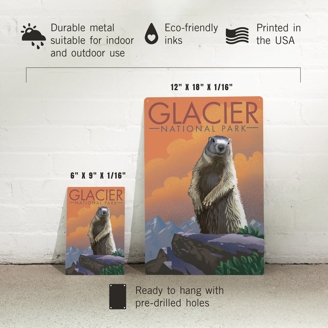 Glacier National Park, Montana, Marmot, Lithograph, Metal Signs Metal Lantern Press 