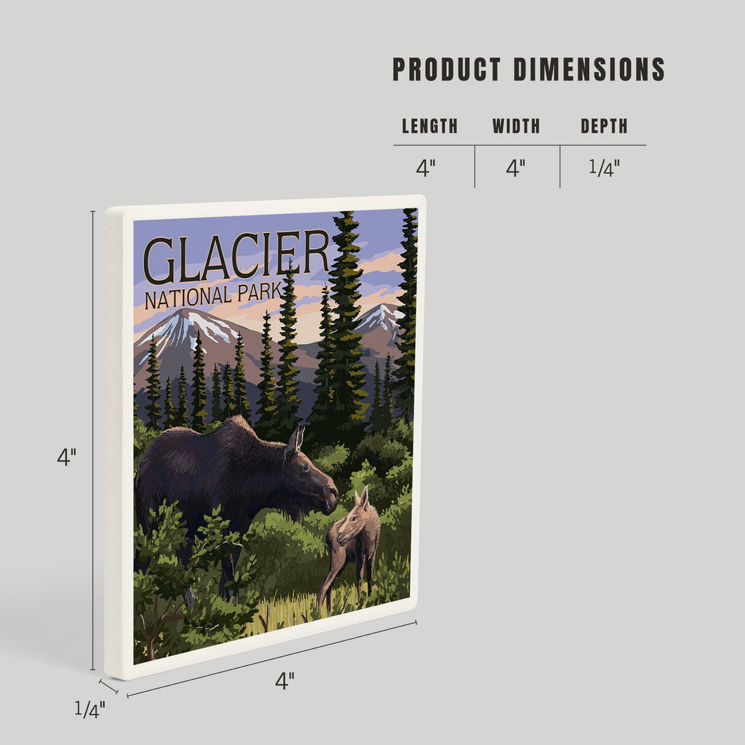 Glacier National Park, Montana, Moose and Calf, Coasters Coasters Lantern Press 