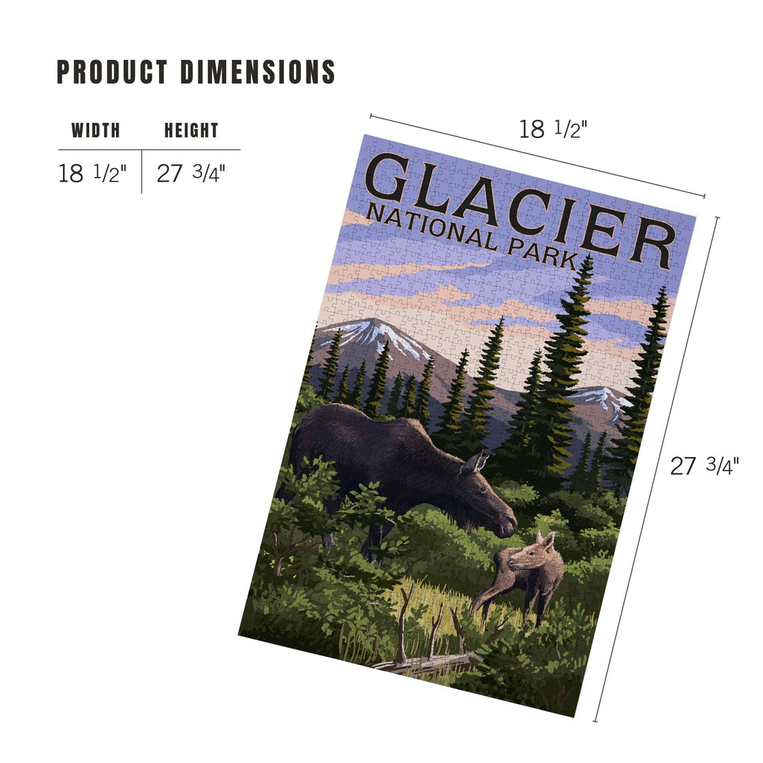 Glacier National Park, Montana, Moose and Calf, Jigsaw Puzzle Puzzle Lantern Press 