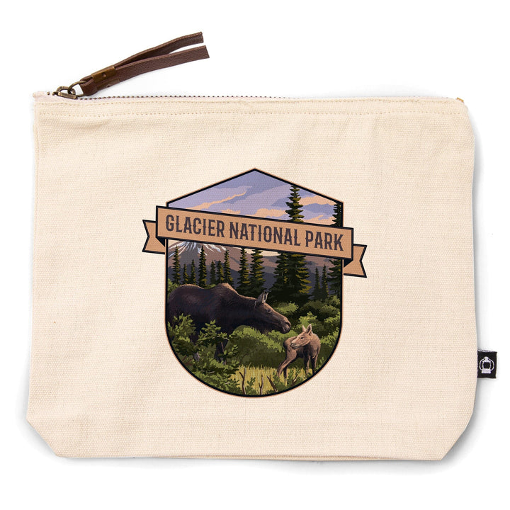 Glacier National Park, Montana, Moose and Calf,, Organic Cotton Zipper Pouch, Go Bag Go Bag Lantern Press 