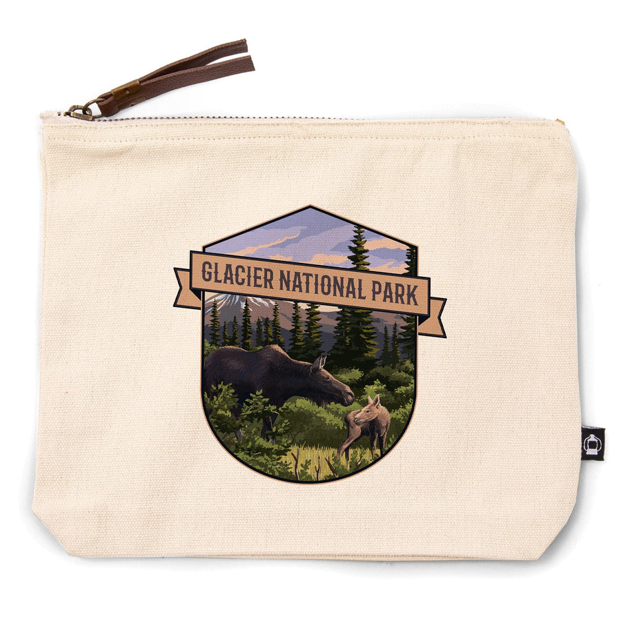Glacier National Park, Montana, Moose and Calf,, Organic Cotton Zipper Pouch, Go Bag Go Bag Lantern Press 