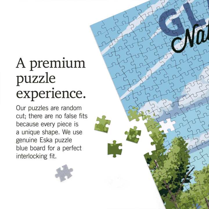 Glacier National Park, Montana, Moose and Mountain Landscape, Jigsaw Puzzle Puzzle Lantern Press 