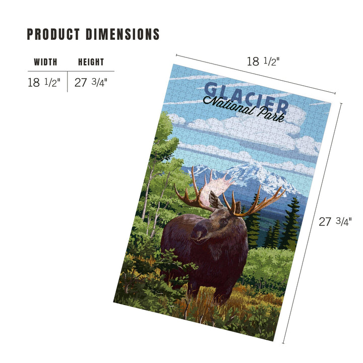 Glacier National Park, Montana, Moose and Mountain Landscape, Jigsaw Puzzle Puzzle Lantern Press 