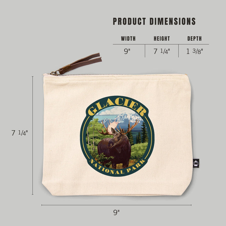 Glacier National Park, Montana, Moose and Mountain,, Organic Cotton Zipper Pouch, Go Bag Go Bag Lantern Press 
