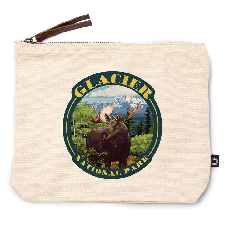Glacier National Park, Montana, Moose and Mountain,, Organic Cotton Zipper Pouch, Go Bag Go Bag Lantern Press 