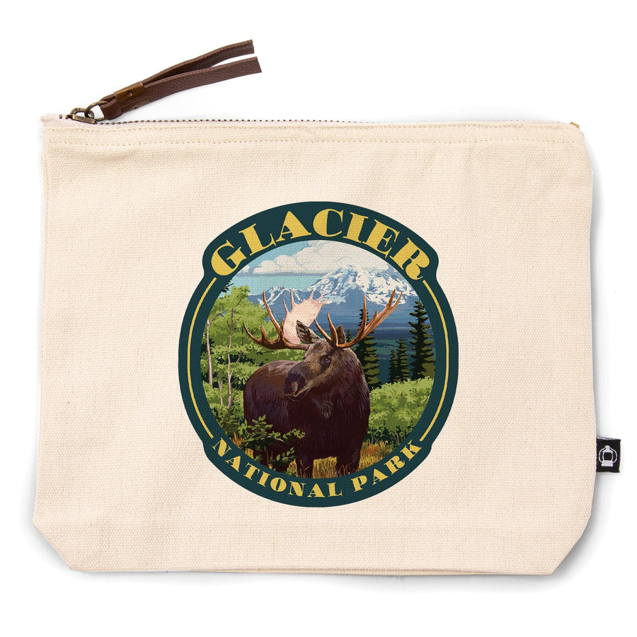 Glacier National Park, Montana, Moose and Mountain,, Organic Cotton Zipper Pouch, Go Bag Go Bag Lantern Press 