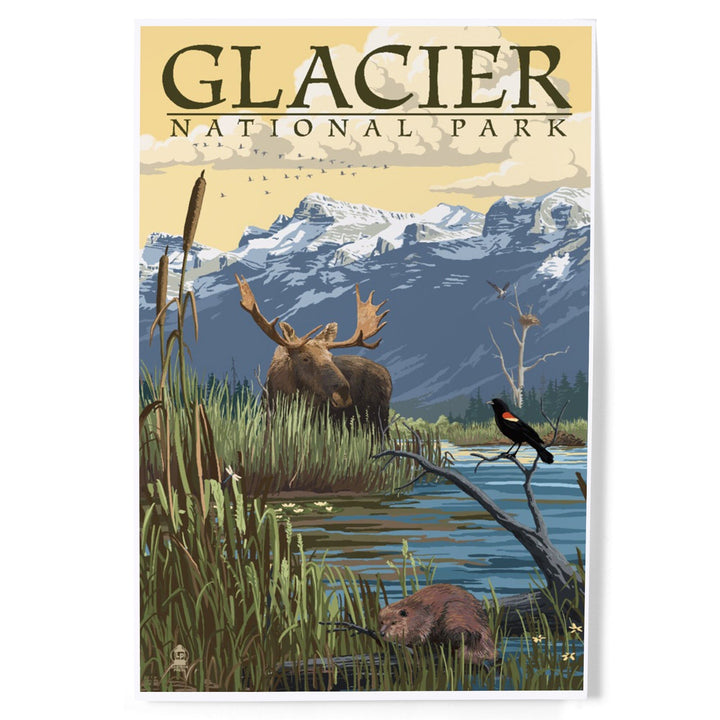 Glacier National Park, Montana, Mountain and Marsh Scene, Art & Giclee Prints Art Lantern Press 
