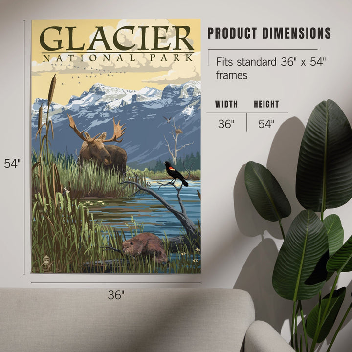 Glacier National Park, Montana, Mountain and Marsh Scene, Art & Giclee Prints Art Lantern Press 