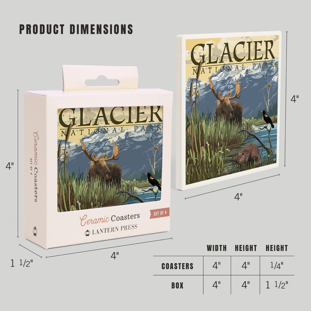 Glacier National Park, Montana, Mountain and Marsh Scene, Coasters Coasters Lantern Press 