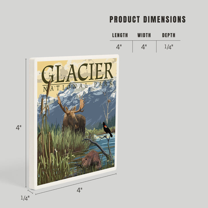 Glacier National Park, Montana, Mountain and Marsh Scene, Coasters Coasters Lantern Press 