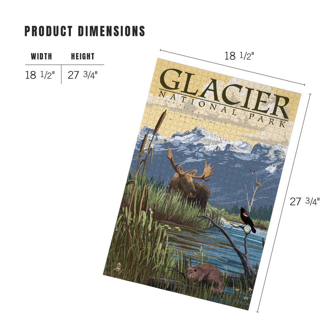 Glacier National Park, Montana, Mountain and Marsh Scene, Jigsaw Puzzle Puzzle Lantern Press 