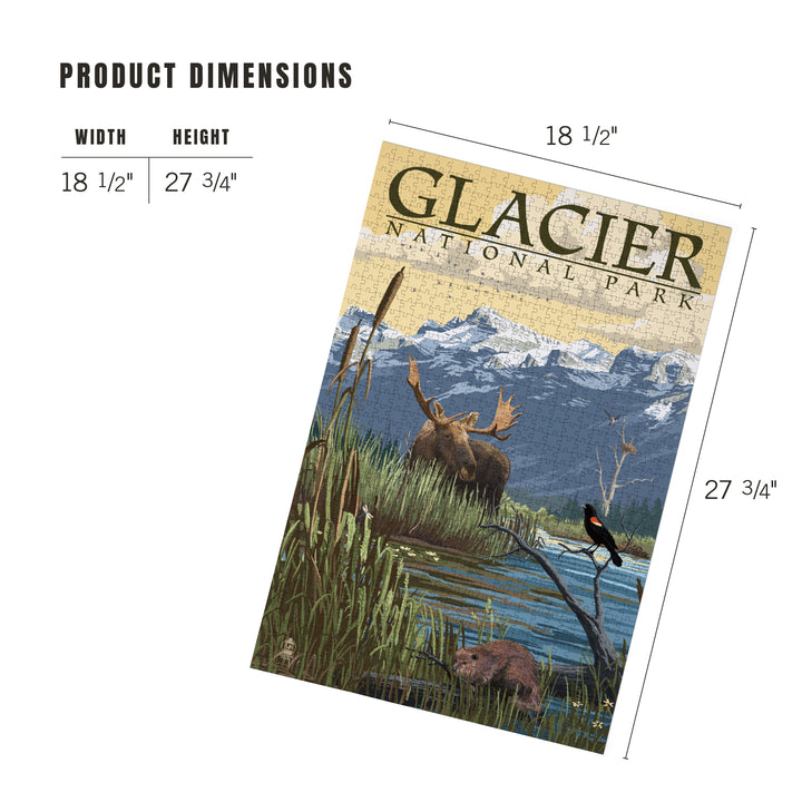 Glacier National Park, Montana, Mountain and Marsh Scene, Jigsaw Puzzle Puzzle Lantern Press 