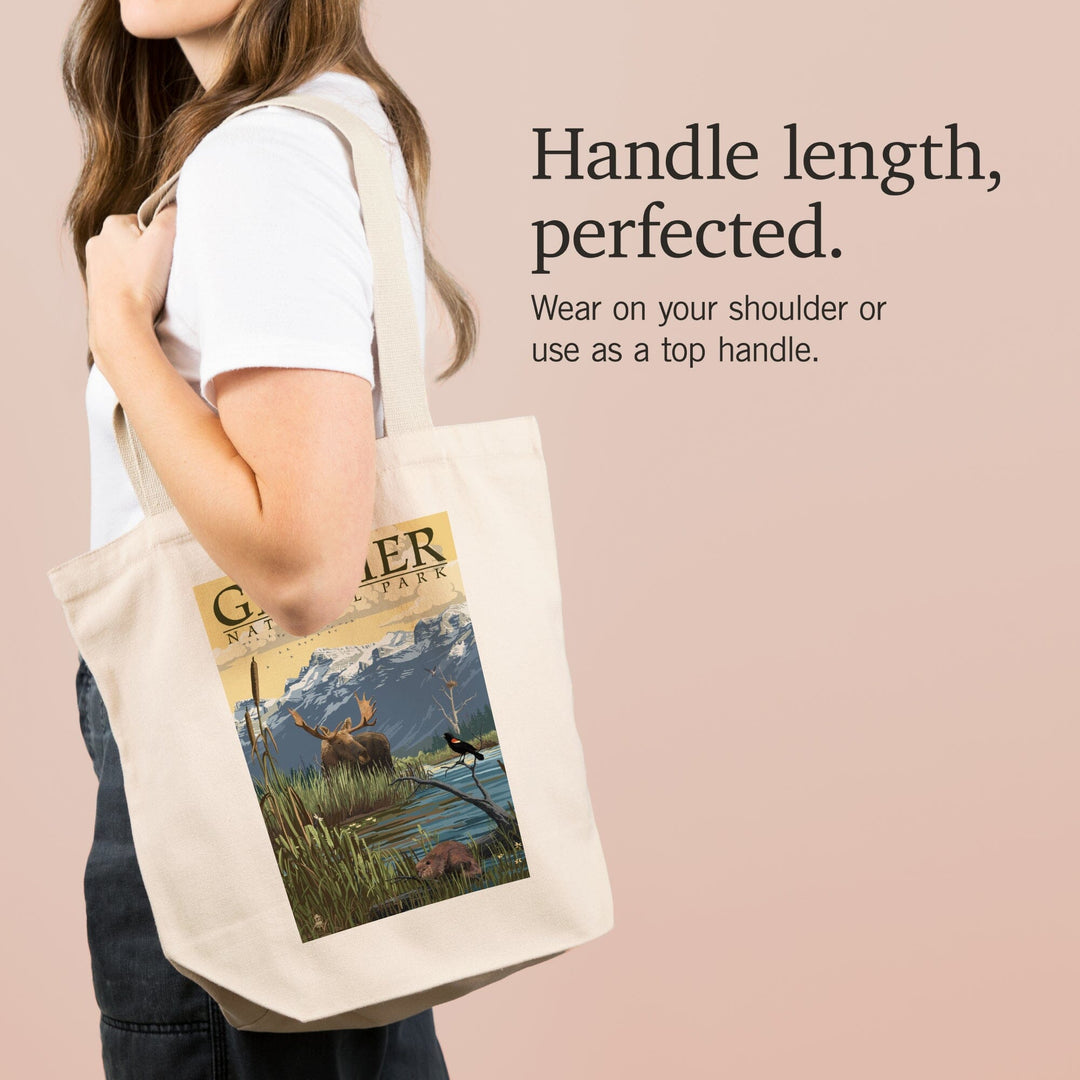 Glacier National Park, Montana, Mountain and Marsh Scene, Tote Bag Totes Lantern Press 