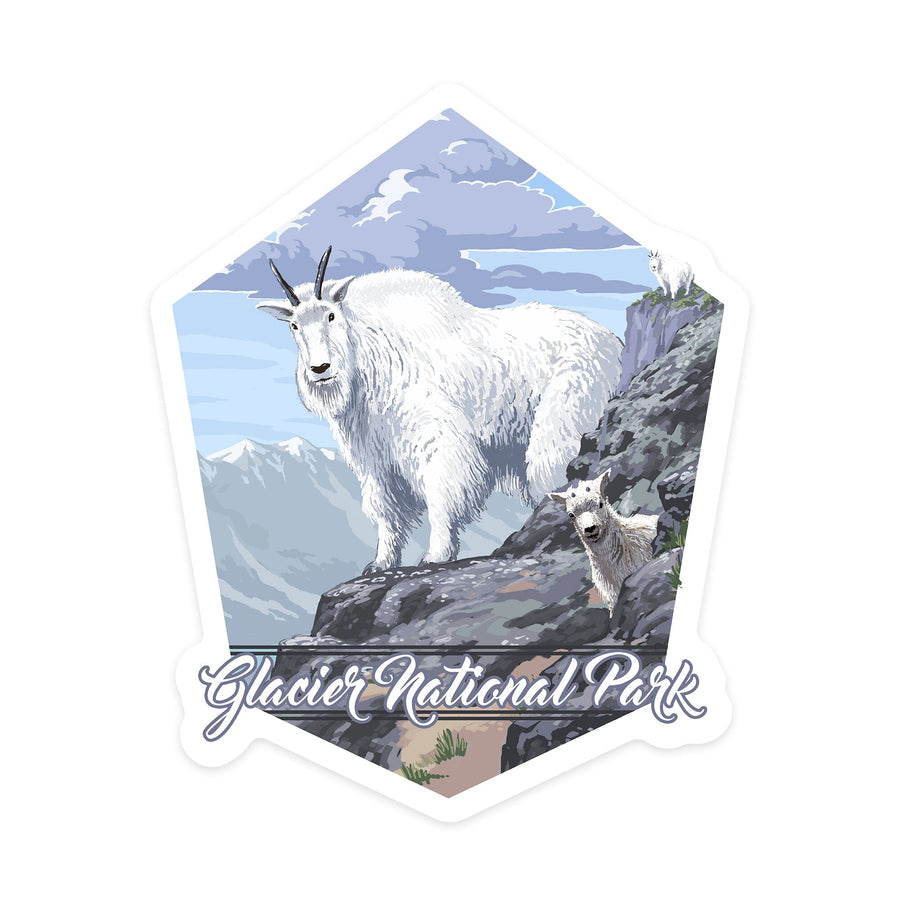 Glacier National Park, Montana, Mountain Goat and Kid, Contour, Vinyl Sticker Sticker Lantern Press 