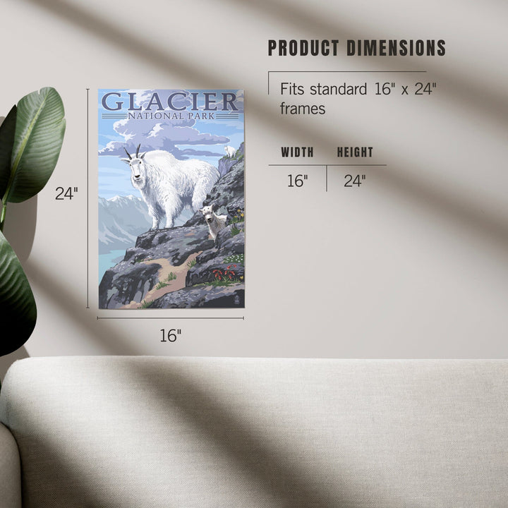 Glacier National Park, Montana, Mountain Goat and Kid, Illustration, Art & Giclee Prints Art Lantern Press 
