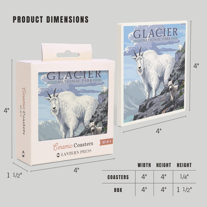 Glacier National Park, Montana, Mountain Goat and Kid, Illustration, Coasters Coasters Lantern Press 