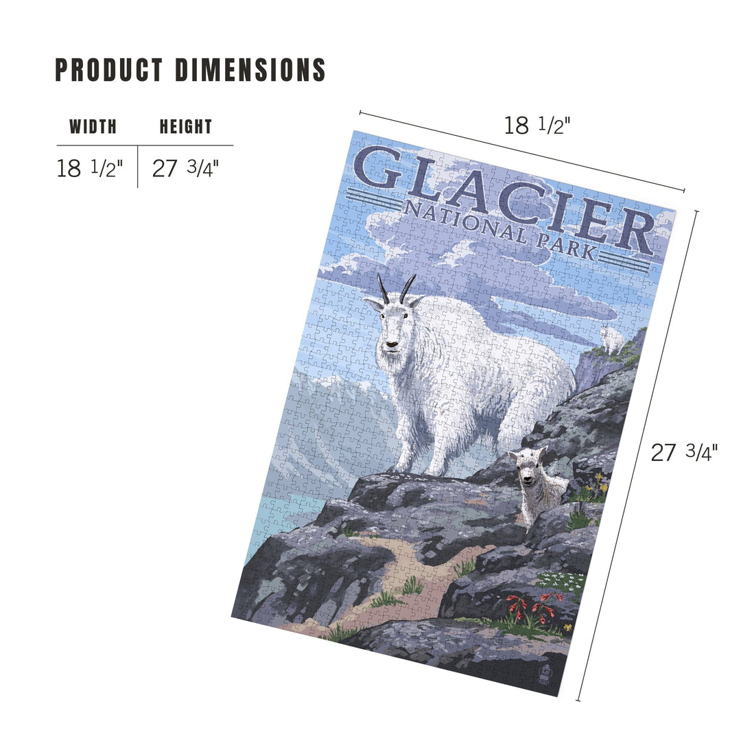 Glacier National Park, Montana, Mountain Goat and Kid, Illustration, Jigsaw Puzzle Puzzle Lantern Press 