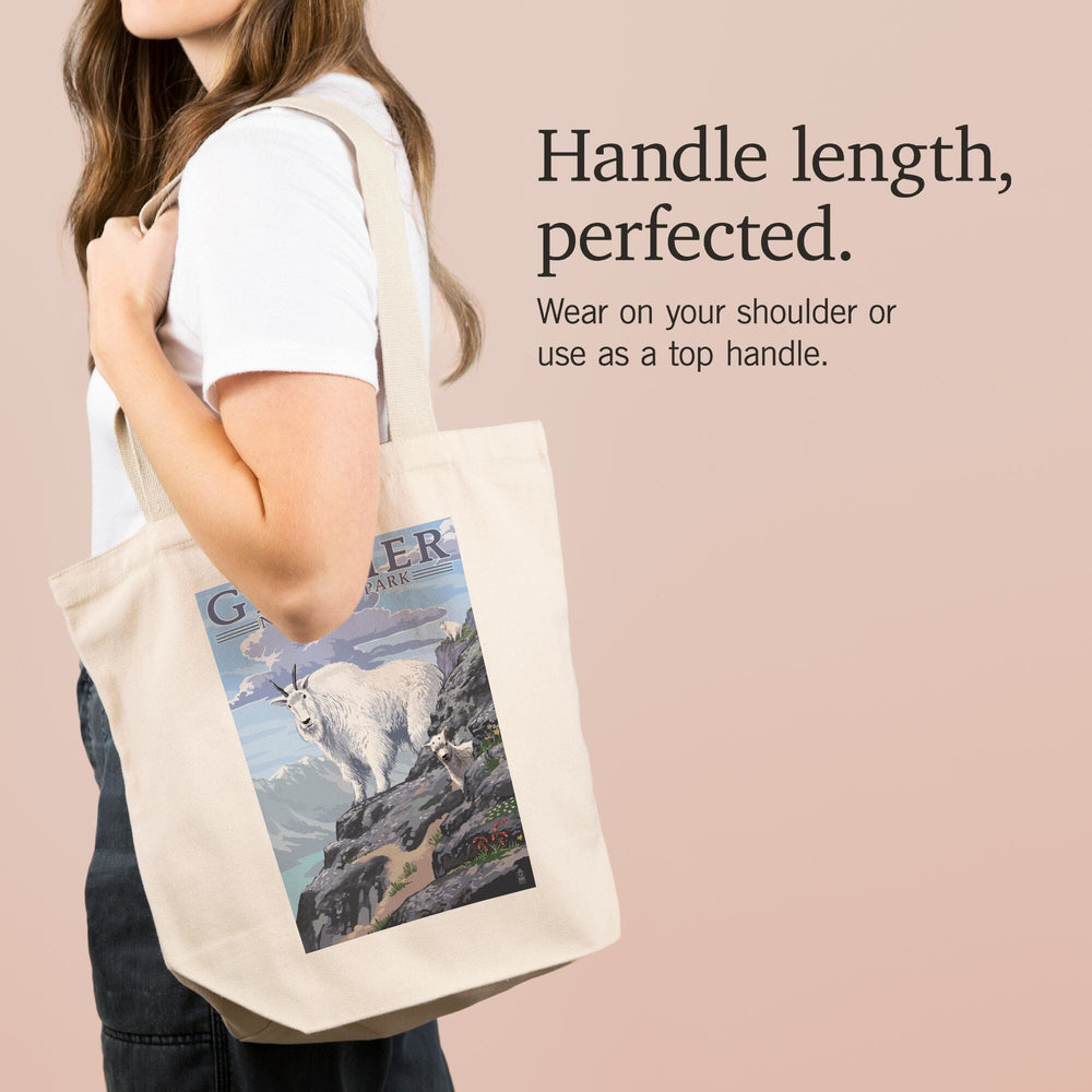 Glacier National Park, Montana, Mountain Goat and Kid, Illustration, Tote Bag Totes Lantern Press 