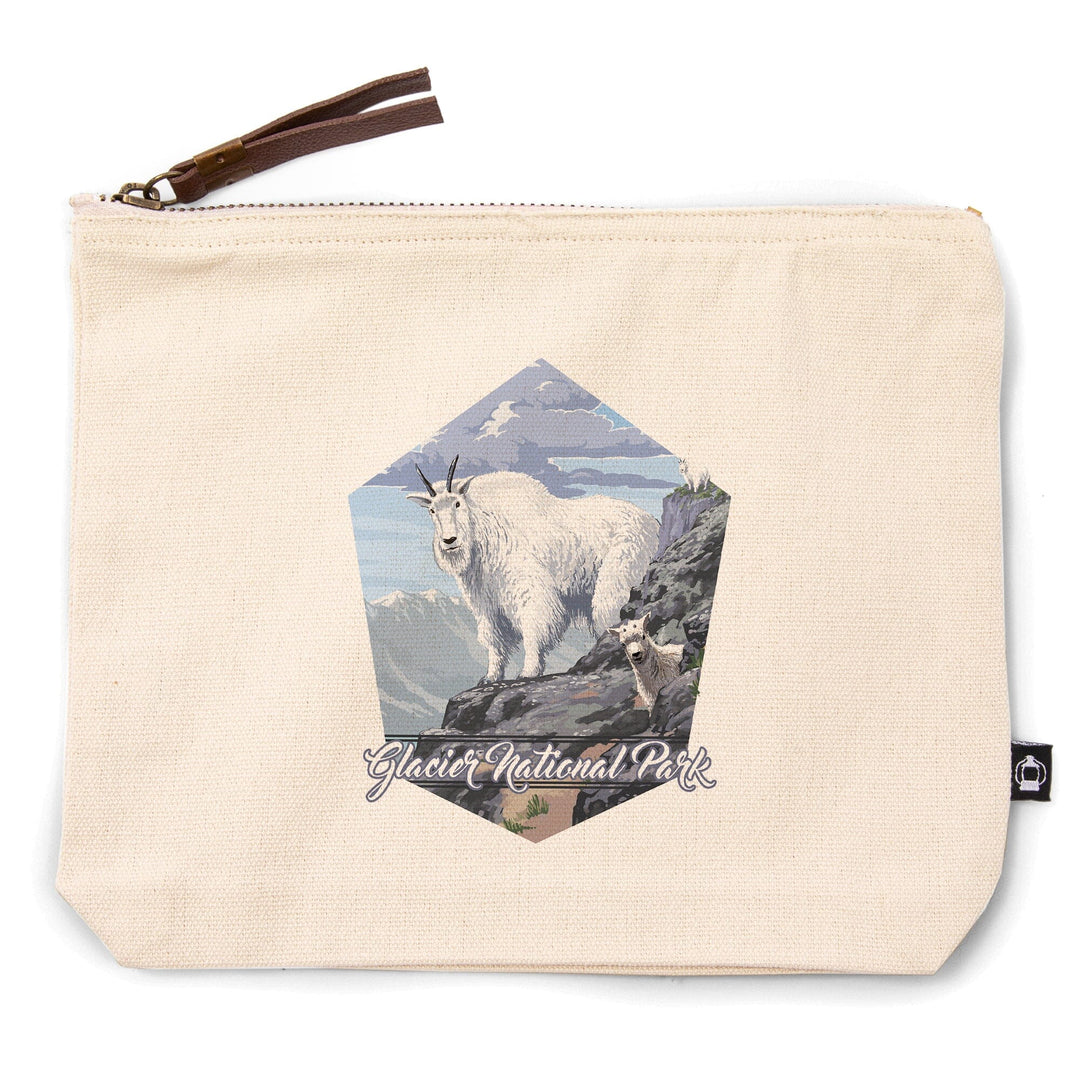 Glacier National Park, Montana, Mountain Goat and Kid,, Organic Cotton Zipper Pouch, Go Bag Go Bag Lantern Press 
