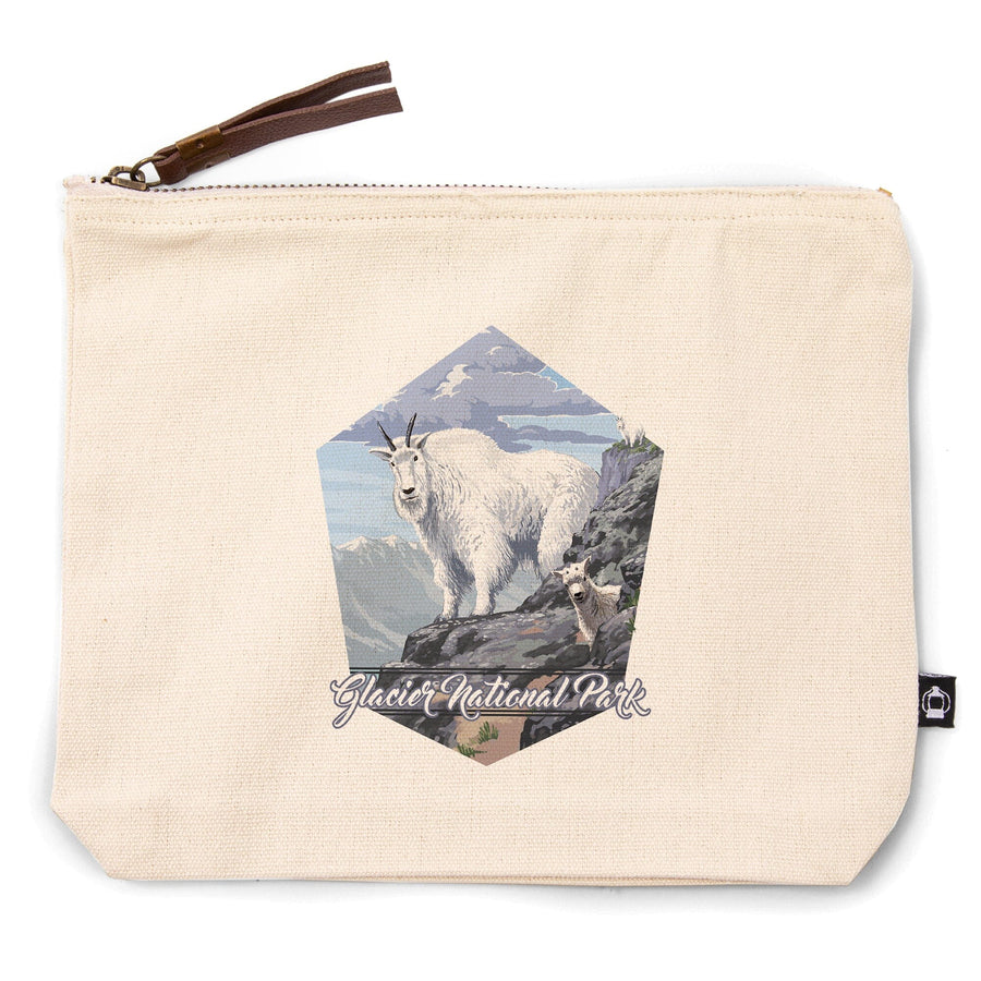 Glacier National Park, Montana, Mountain Goat and Kid,, Organic Cotton Zipper Pouch, Go Bag Go Bag Lantern Press 