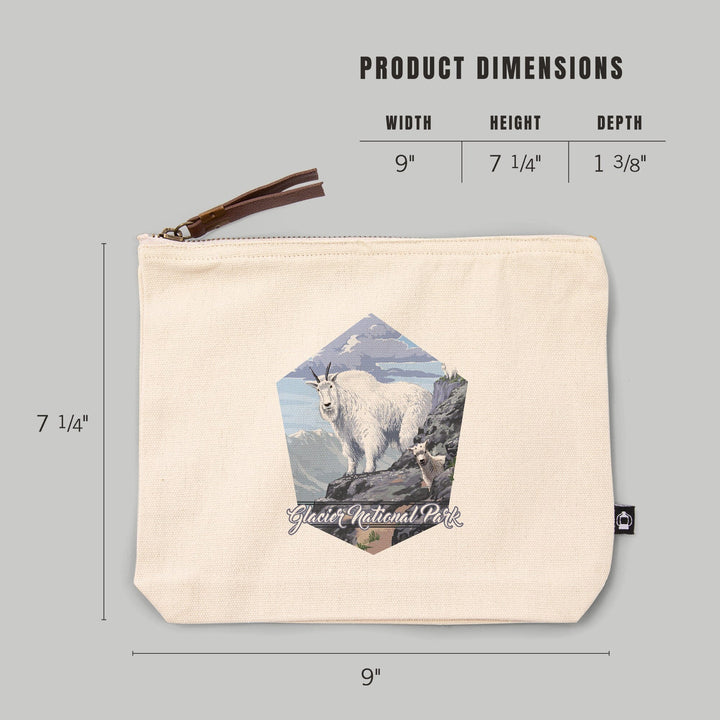 Glacier National Park, Montana, Mountain Goat and Kid,, Organic Cotton Zipper Pouch, Go Bag Go Bag Lantern Press 