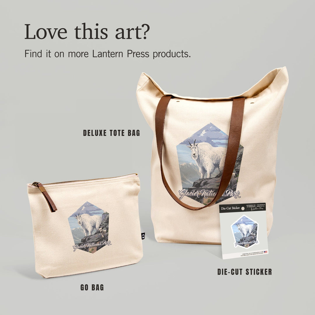 Glacier National Park, Montana, Mountain Goat and Kid,, Organic Cotton Zipper Pouch, Go Bag Go Bag Lantern Press 