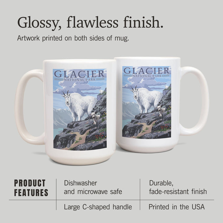 Glacier National Park, Montana, Mountain Goat & Kid, Lantern Press Artwork, Ceramic Mug Mugs Lantern Press 