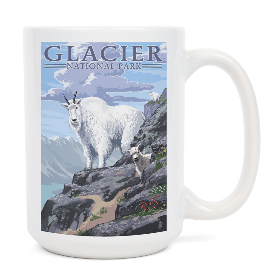 Glacier National Park, Montana, Mountain Goat & Kid, Lantern Press Artwork, Ceramic Mug Mugs Lantern Press 